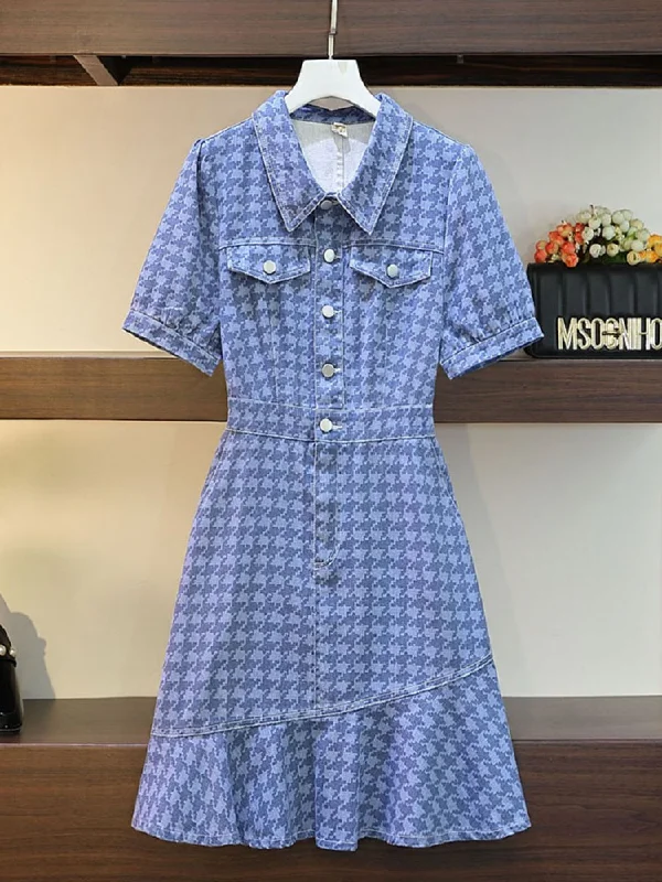 Plus Size Print Denim Shirt Dress