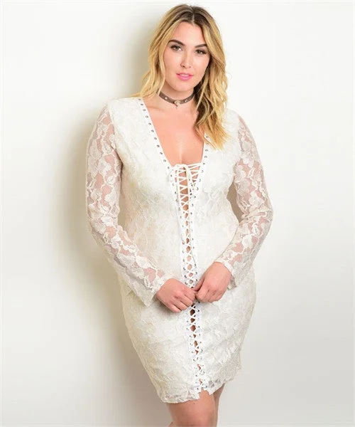 Women's Plus Size Ivory with Gold Shimmer Lace Bodycon Dress