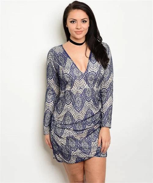 Women's Plus Size Navy Blue Lace Overlay Bodycon Dress