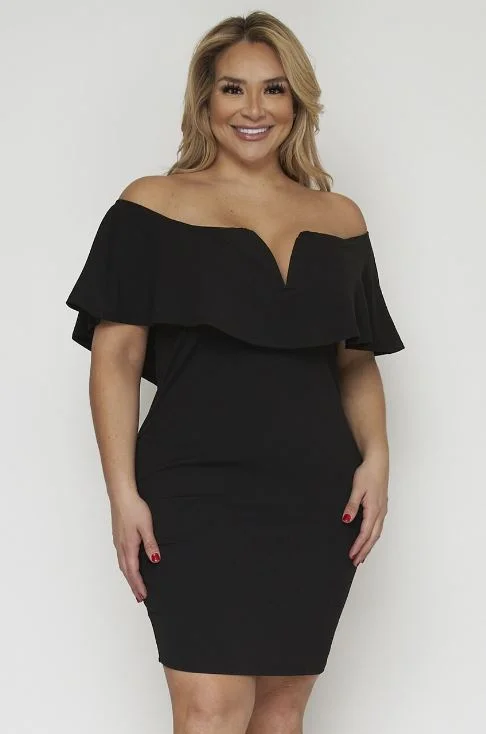 Black Cold Shoulder Plus Size Bodycon Dress