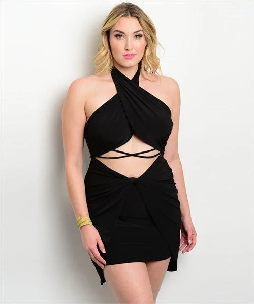 Women's Plus Size Black Bodycon Peek A Boo Dress