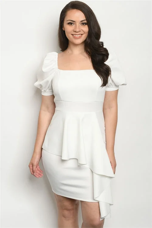 White Ruffled Peplum Plus Size Bodycon Dress