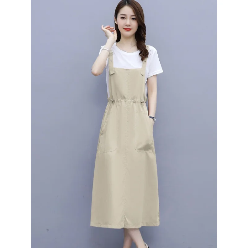 Plus Size T Shirt And Drawstring Dungaree Dress Set