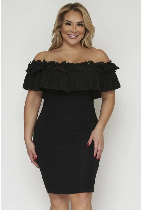 Black Cold Shoulder Plus Size Bodycon Dress