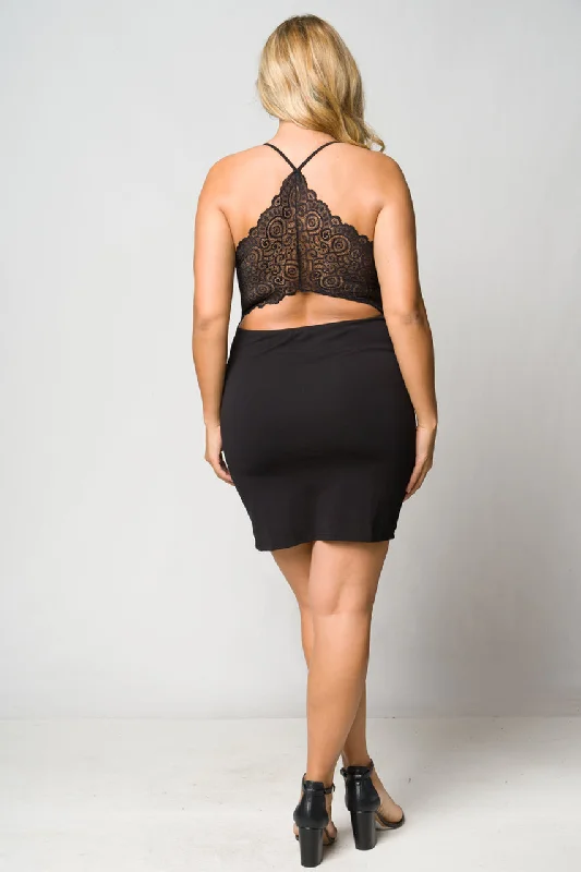 Black Lace Accent Bodycon Plus Size Dress