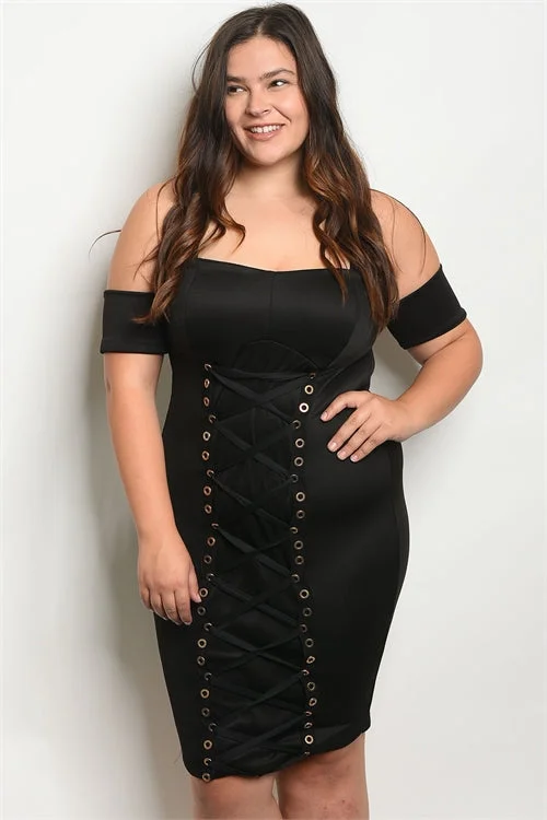 Black Strapless Corset Bodycon Plus Size Dress