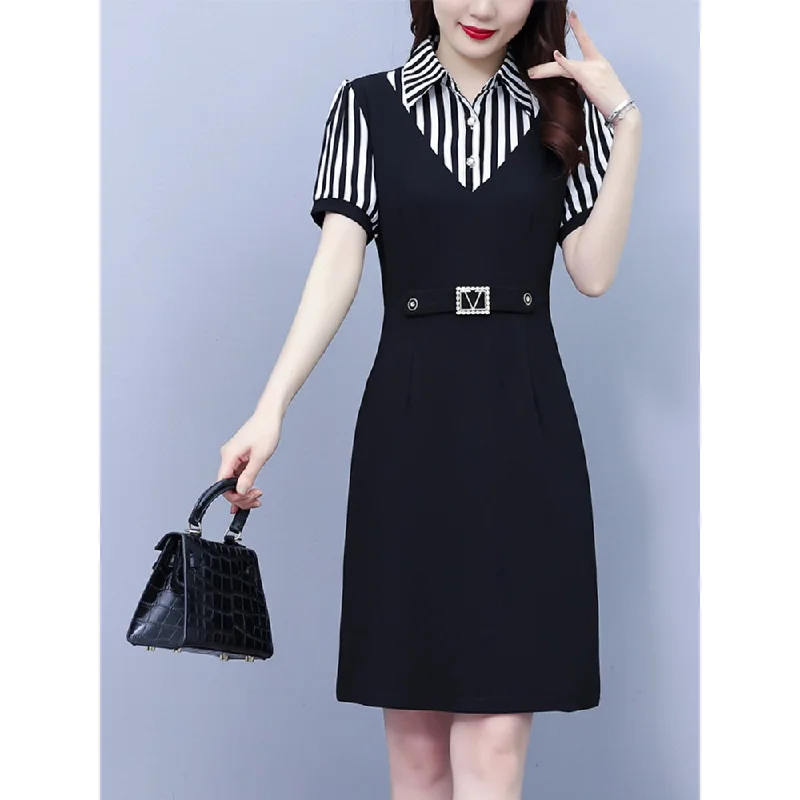 Plus Size Stripe Mock 2 Piece Shirt Dress