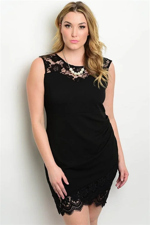 Black Bodycon Lace Accent Plus Size Dress