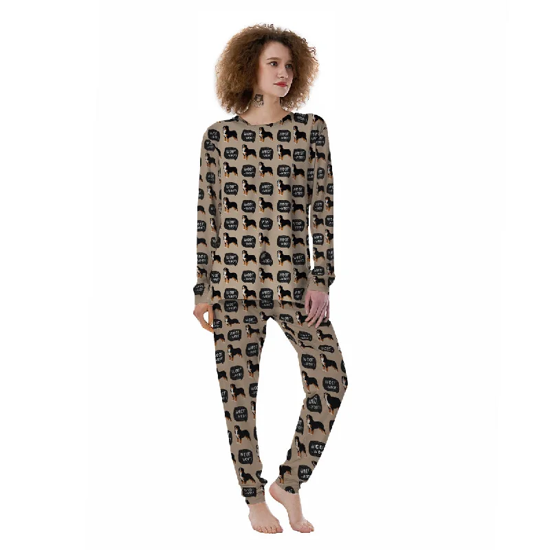 Bernese Brown Woof Woof Print Pattern Women's Pajamas