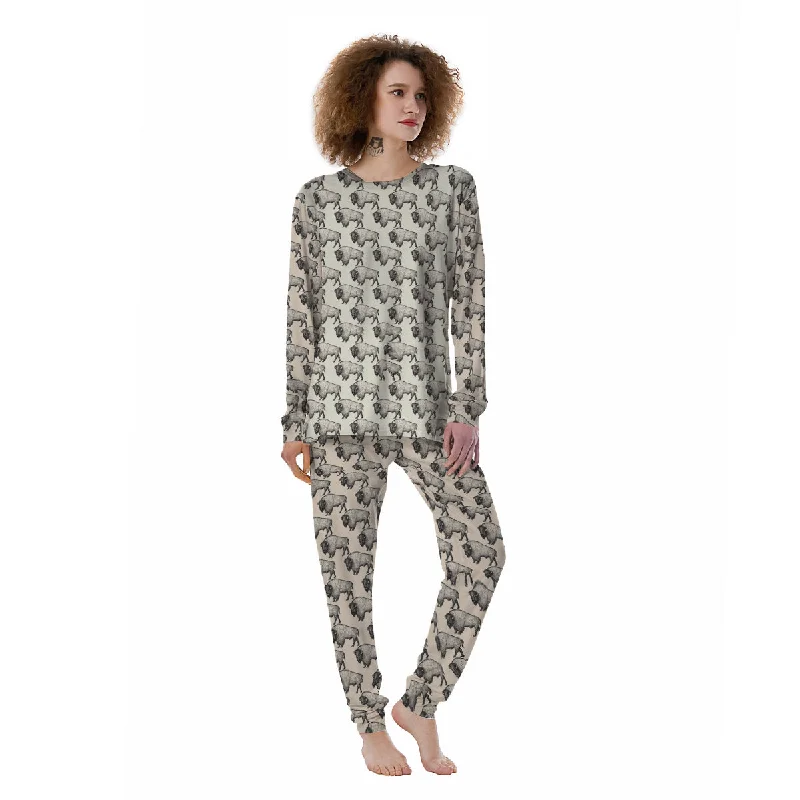 Bison Beige Print Pattern Women's Pajamas