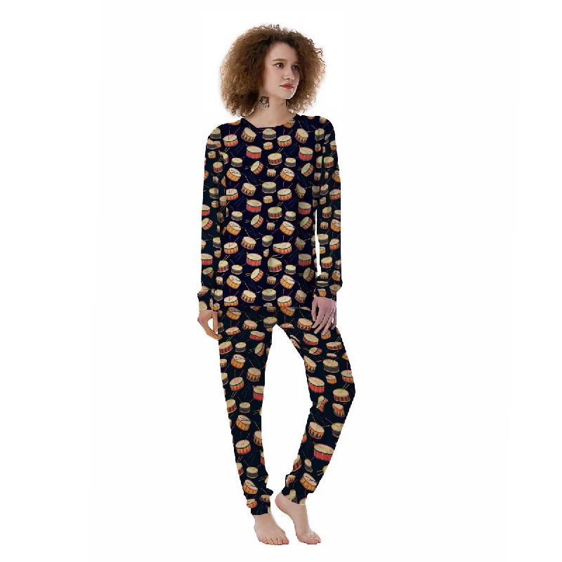 Black And Beige Drum Print Pattern Women's Pajamas