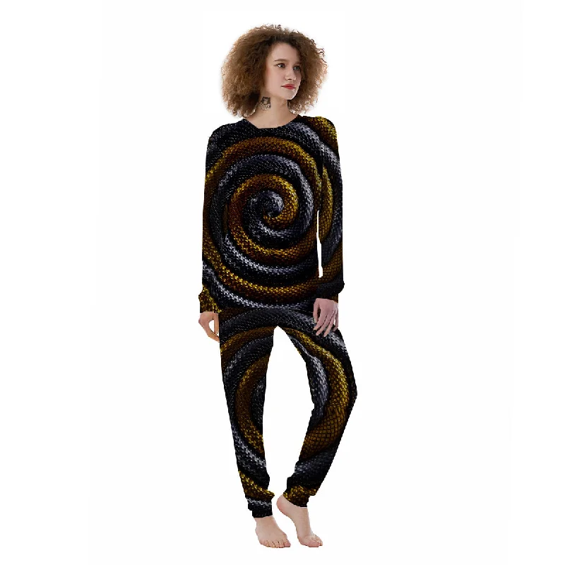 Black And Gold Twisted Snakes Print Women's Pajamas