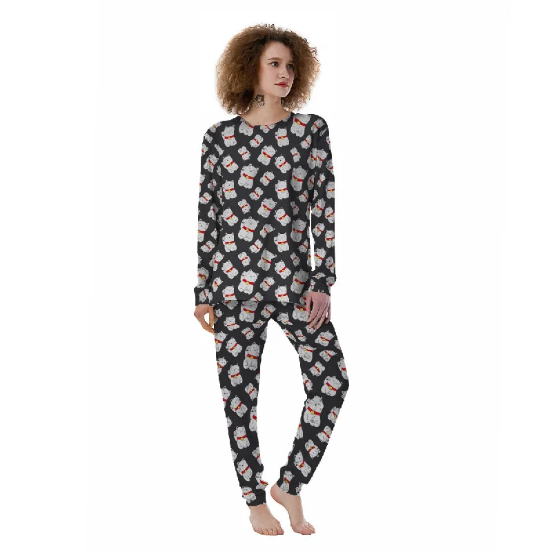 Black And Lucky Cat  Print Pattern Women's Pajamas