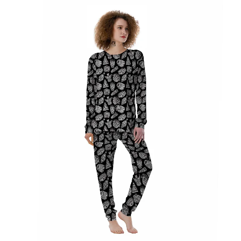 Black And White African Fancy Masks Print Pattern Women's Pajamas