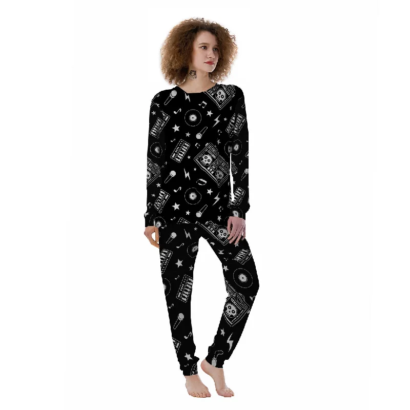 Black And White Boombox Print Pattern Women's Pajamas