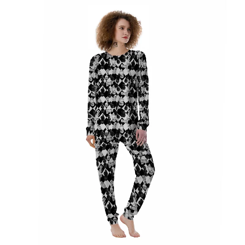 Black And White Chessboard Print Pattern Women's Pajamas