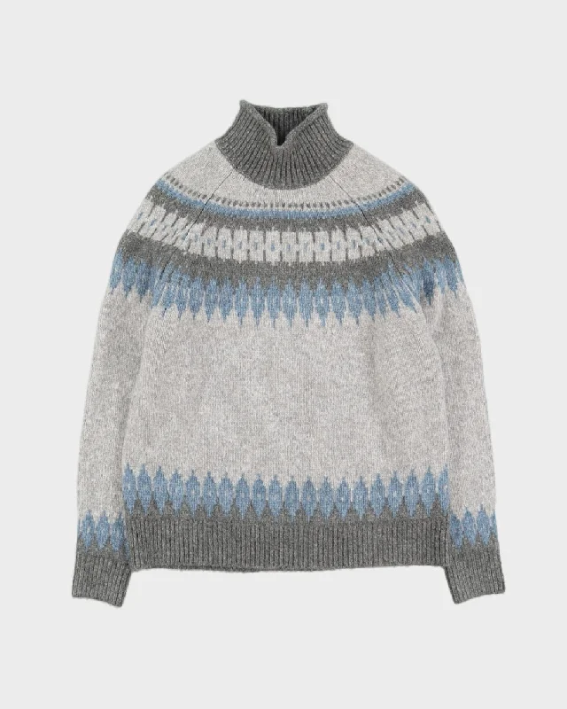 Grey Patterned Knitted Jumper - S