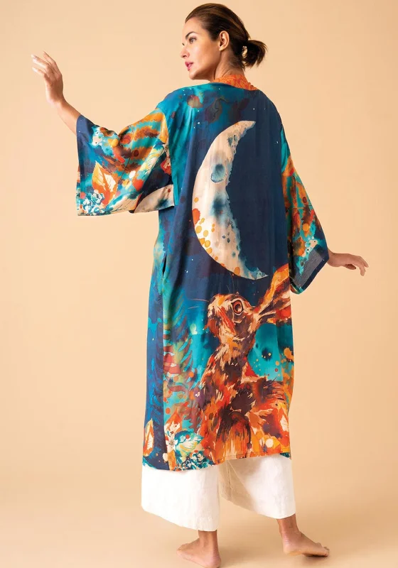 Powder Hare and Moon Kimono Gown, Midnight