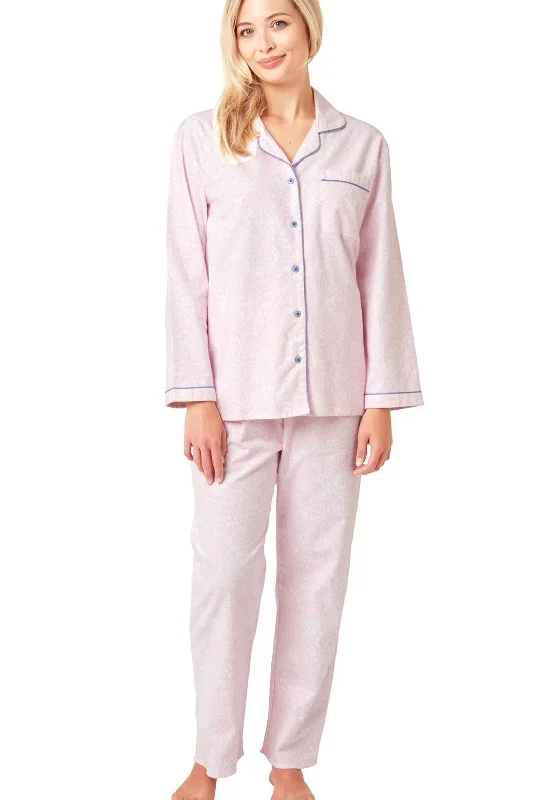 Indigo Sky Pastel Print Brushed Cotton Pyjama Set, Pink