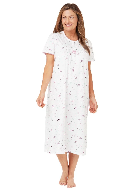 Marlon Short Sleeve Leaf Print Nightdress, Pink