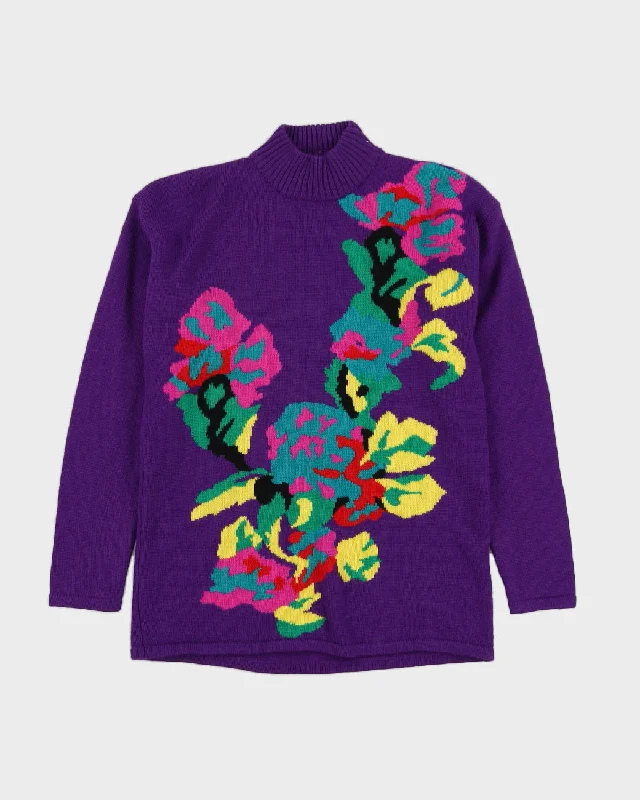 Purple Patterned Knitted Jumper - S