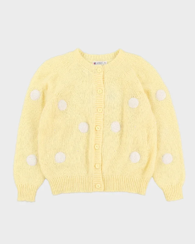 Yellow With White Dots Knitted Cardigan - M