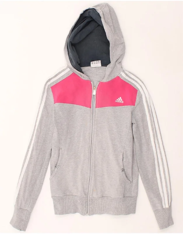 ADIDAS Womens Zip Hoodie Sweater UK 10 Small Grey Colourblock