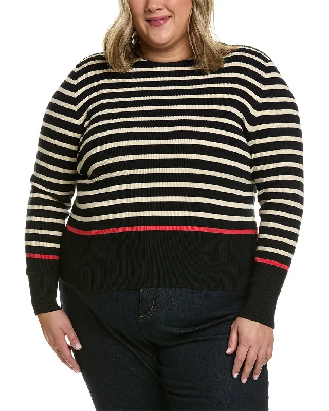 Lafayette 148 New York Plus Long Sleeve Striped Sweater