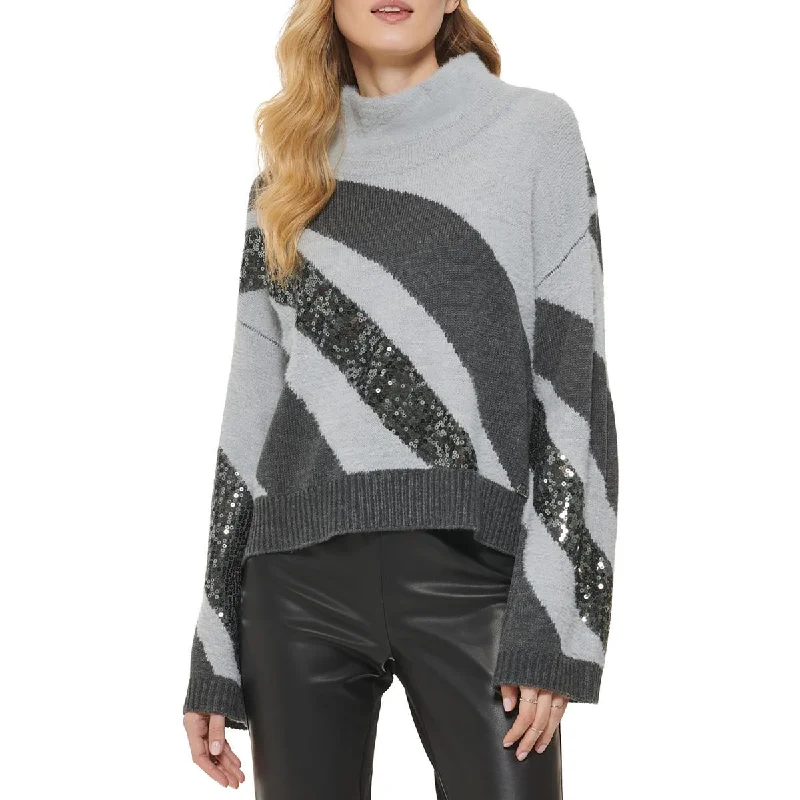 Womens Sequined Acrylic Crewneck Sweater