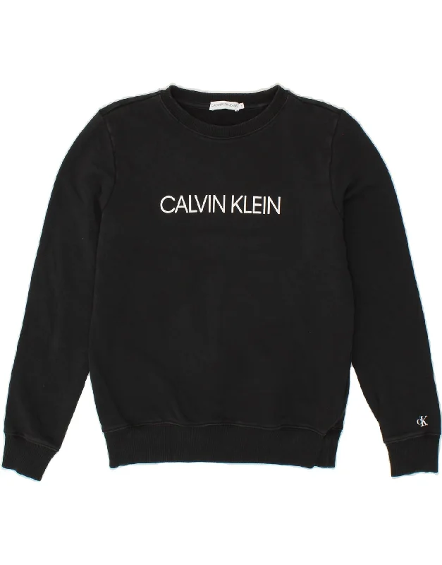 CALVIN KLEIN JEANS Womens Graphic Sweatshirt Jumper UK 12 Medium Black