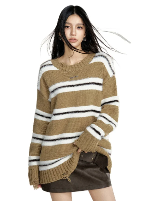 Color-Blocked Striped Relaxed Sweater