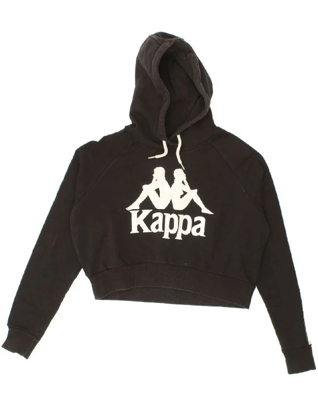 KAPPA Womens Crop Graphic Hoodie Jumper UK 16 Large Black Cotton