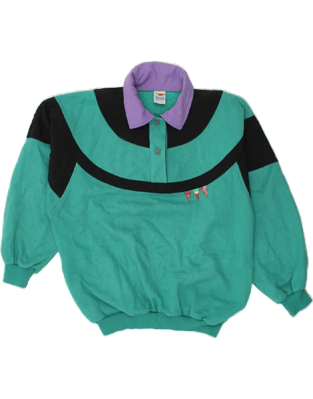 RODEO Womens Polo Neck Sweatshirt Jumper UK 12 Medium Green Colourblock