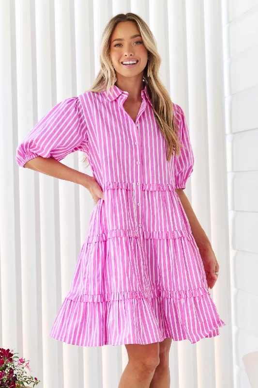 Kennedy Cotton Dress - Pink Stripe - Exclusive