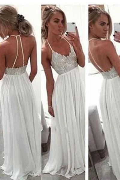 White Chiffon Sequin Long Prom Dress For Teens Backless Long Prom Dresses Wedding Dress WK96