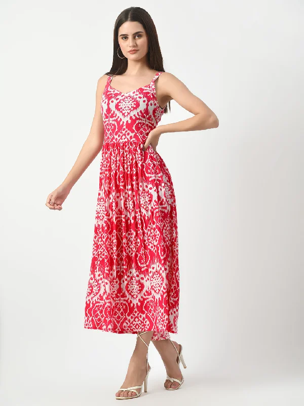 Womens Pink Printed Midi Dress