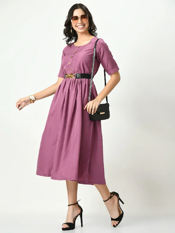 Lavender Stylish Midi Dress For Womens