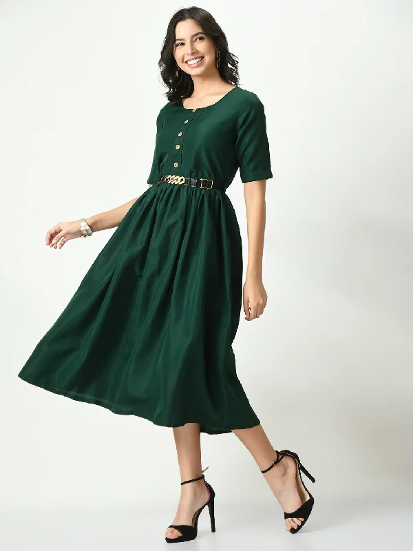 Green Stylish Midi Dress For Womens