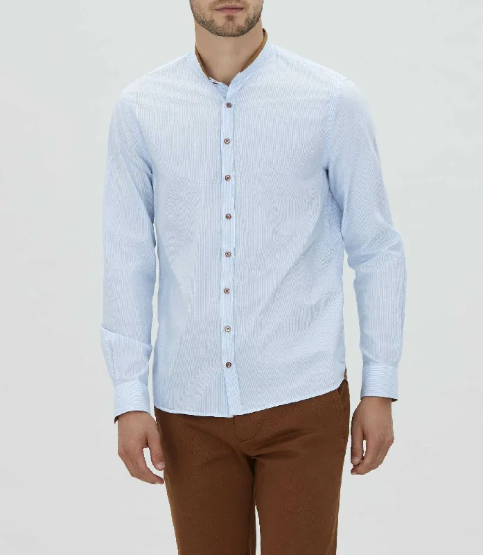 Chemise casual à col mao bleu ciel "Mata"