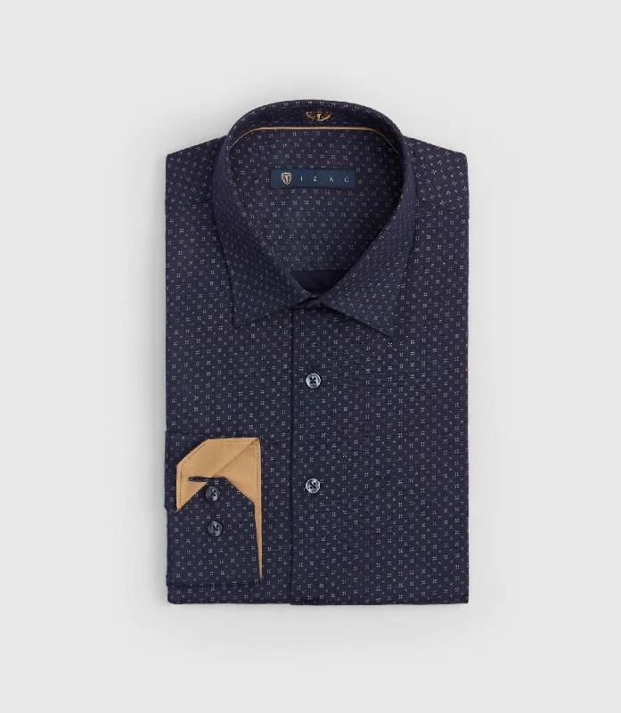 Chemise imprimée micro motif marine "Serrure"