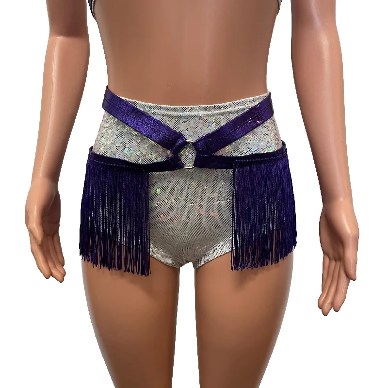 Fringe Harness Skirt in Purple Mystique Metallic | Rave Body Harness Bottom w/ Fringe