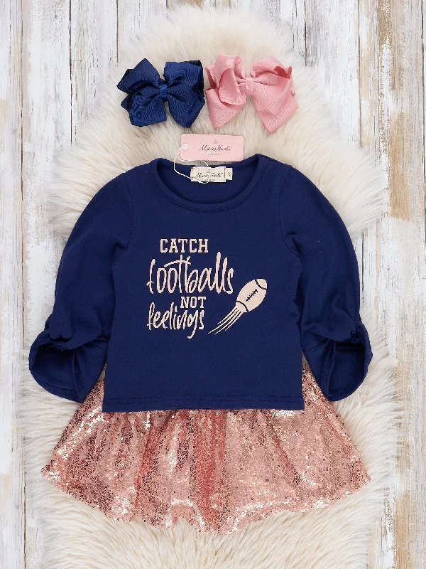 Navy & Rose Gold Sequins Football Outfit w/ Skirt