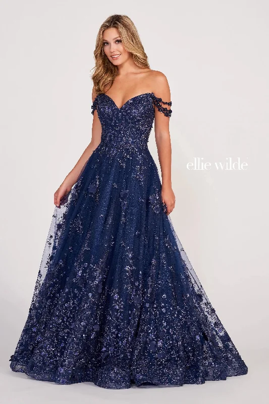 Ellie Wilde EW34113 Glittered Long  A Line Formal Prom Dress