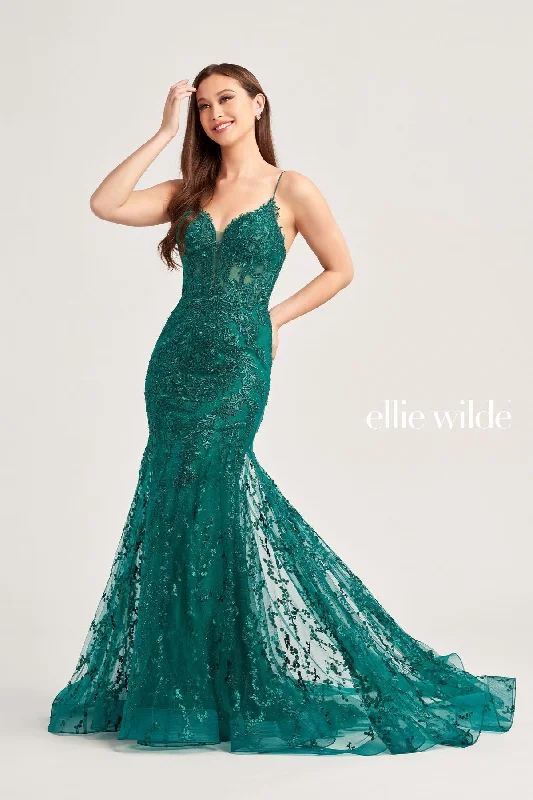 Ellie Wilde EW35010 Long Fitted Formal Glitter Prom Dress