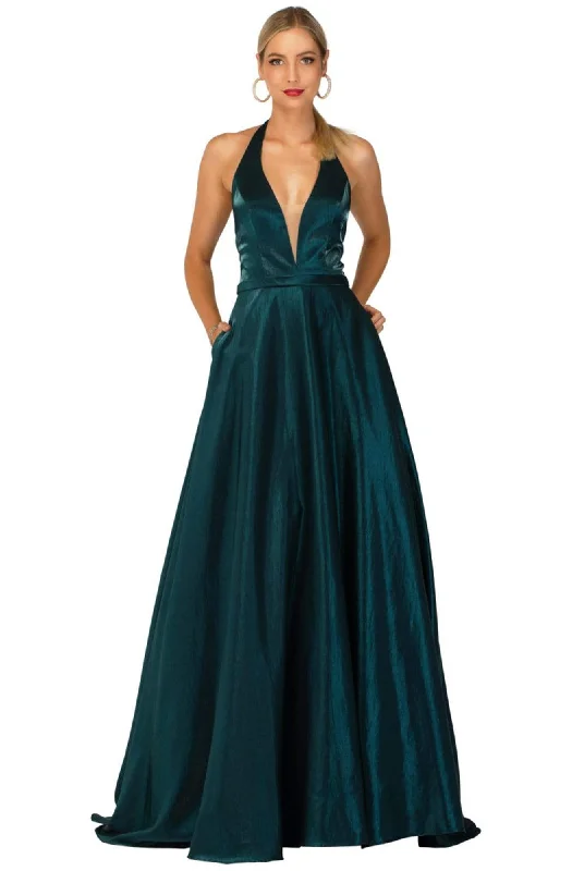 Cecilia Couture - 1467 Sleek Plunging Halter Long A-Line Gown