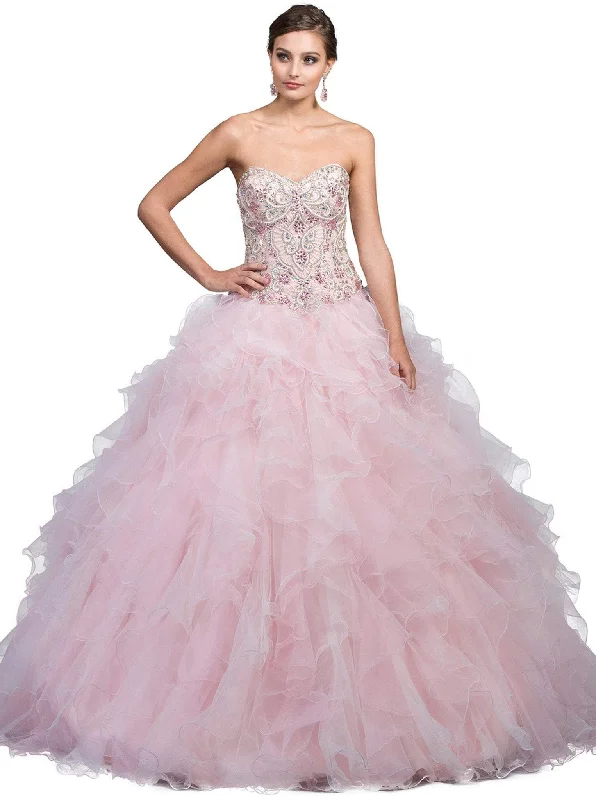 Dancing Queen - 1210 Strapless Jeweled Sweetheart Ruffled Quinceanera Ballgown