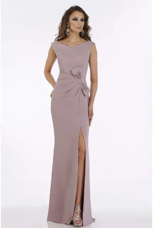 Gia Franco - Embellished Bateau Trumpet Gown With Slit 12921