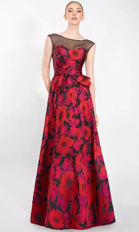 Janique 2206 - Illusion Bateau Printed Evening Gown