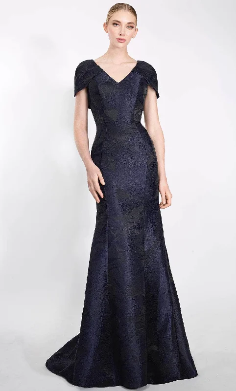 Janique 23005 - V-Neck Jacquard Evening Gown