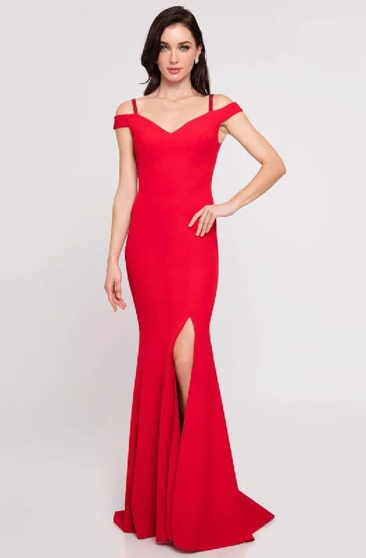 Terani Couture - 1813B5185 Sculpted Off Shoulder High Slit Sheath Gown Leather party dresses